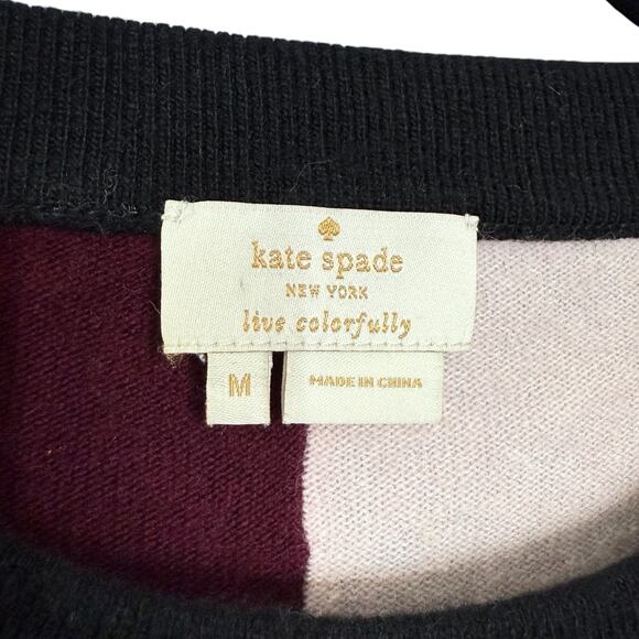 Kate‎ Spade Revolve M Colorblock Crewneck Sweater Pink Maroon Wool Cashmere Twee - Picture 5 of 10